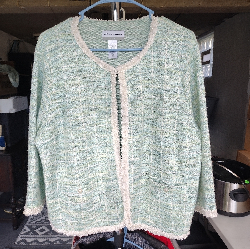 Alfred Dunner Women's Light Green Cardigan